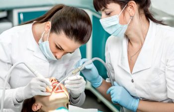 A patient being treated in a dental suite