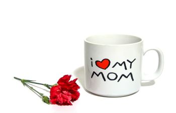 I Love My Mom Coffee Mug and a Red Rose